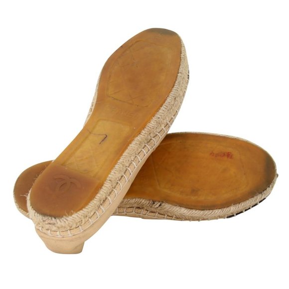 Chanel Embroidered Espadrille 38 Cap Toe Leather Flats CC-S0207P-C028 - Picture 11 of 12